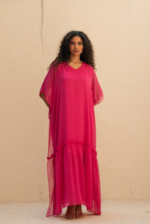 Ruffled Maxi Dress in Fuchsia