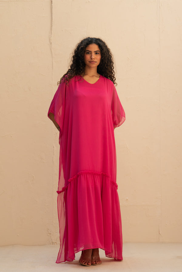Ruffled Maxi Dress in Fuchsia