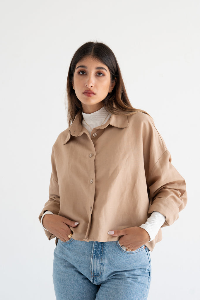Liberty Cropped Shirt In Beige