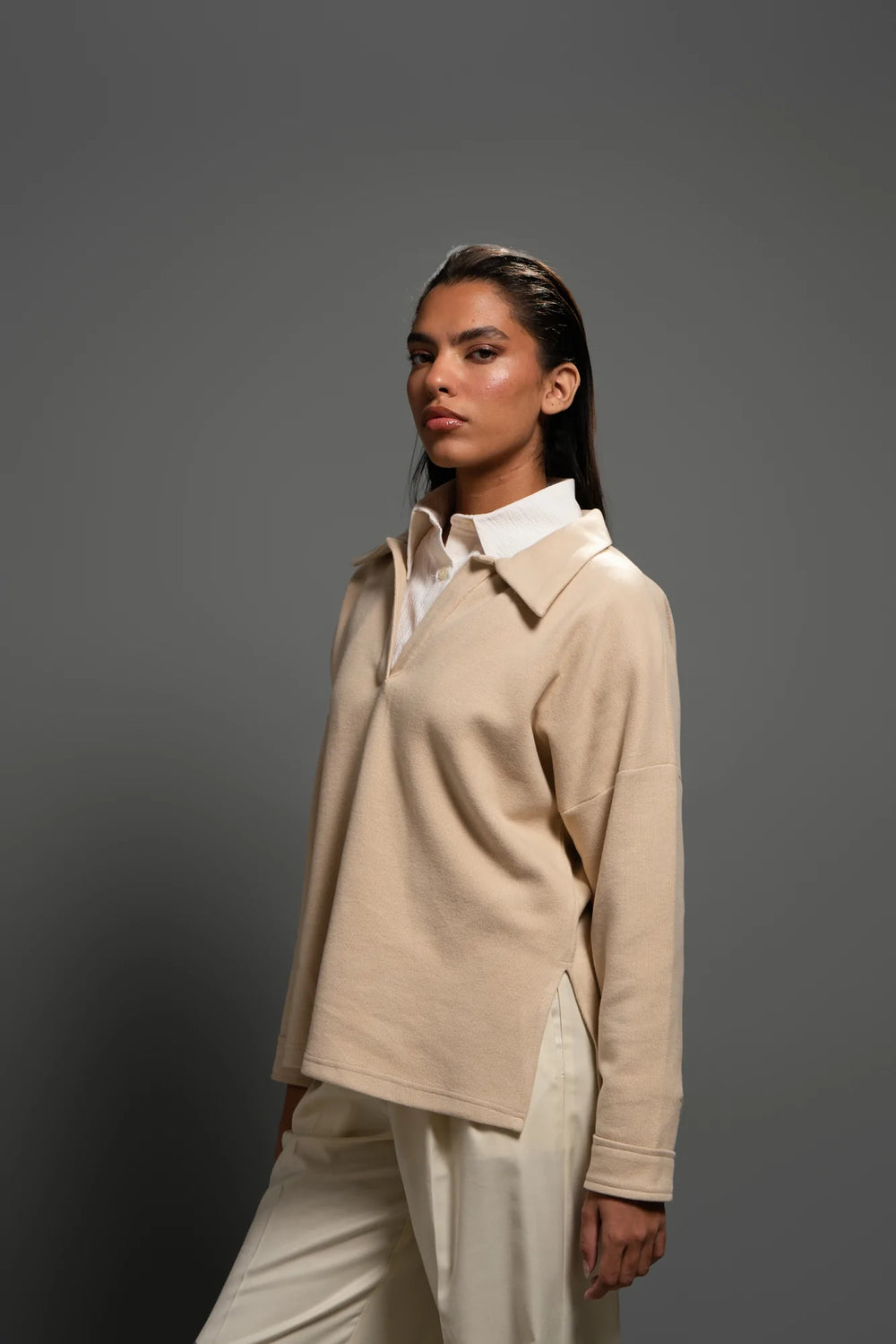 I Love Me Jumper in Beige