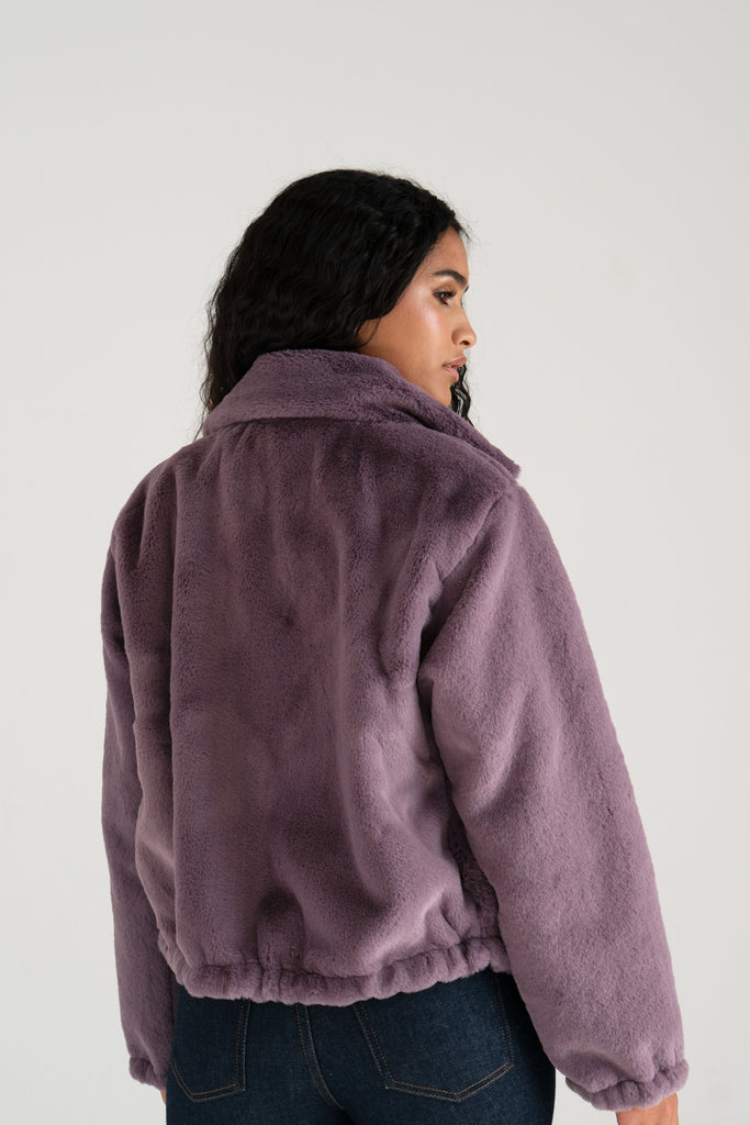 Cloudy Faux Fur Jacket In Purple