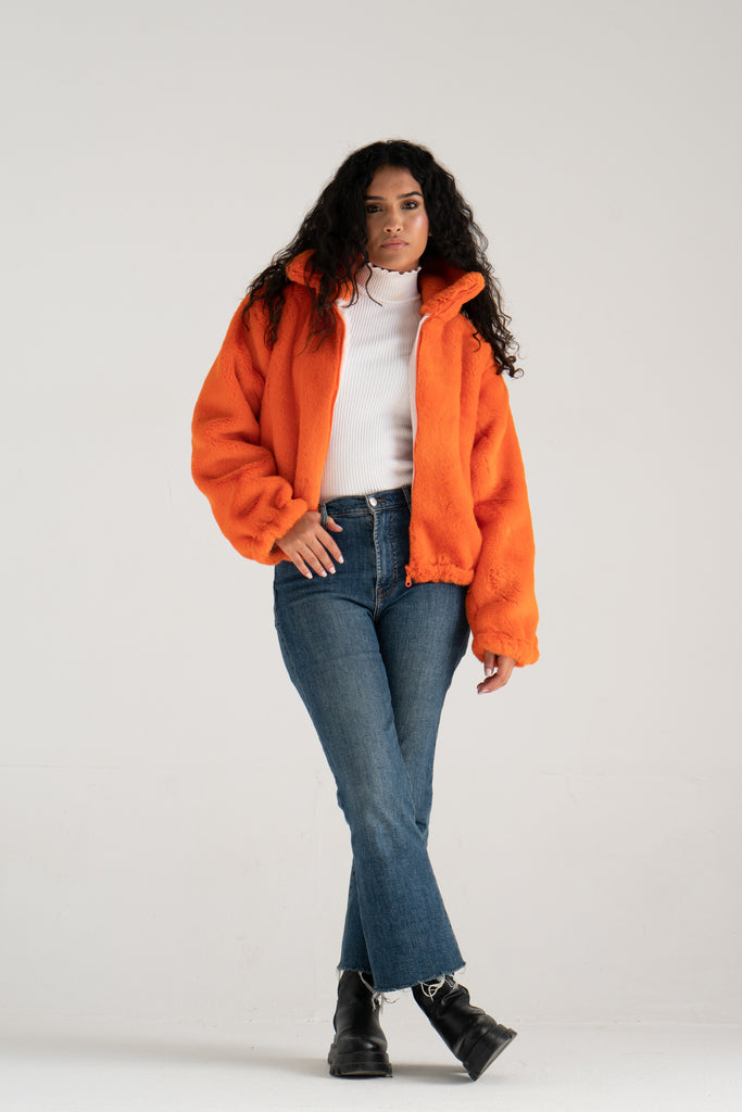 Cloudy Faux Fur Jacket In Orange