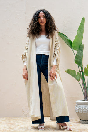 Drawstring Kaftan in Green Stripes