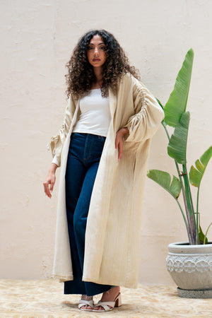 Drawstring Kaftan in Green Stripes