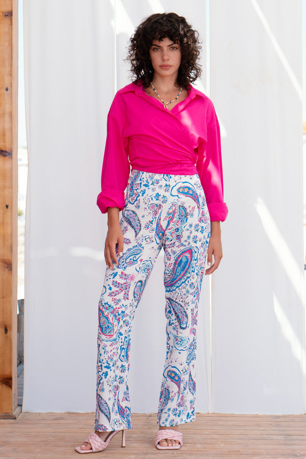 Tied-to-You Cropped Shirt in Fuchsia