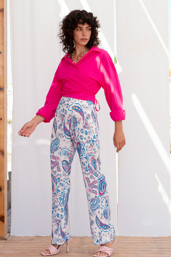 Tied-to-You Cropped Shirt in Fuchsia