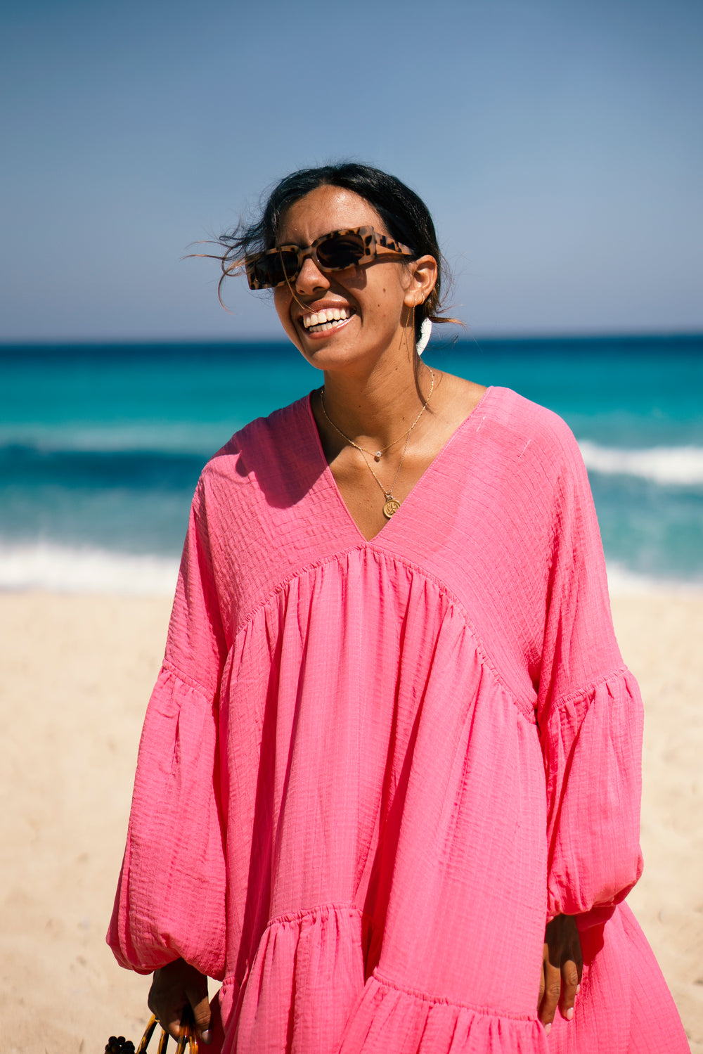 Golden Hour Chiffon Dress in Pink