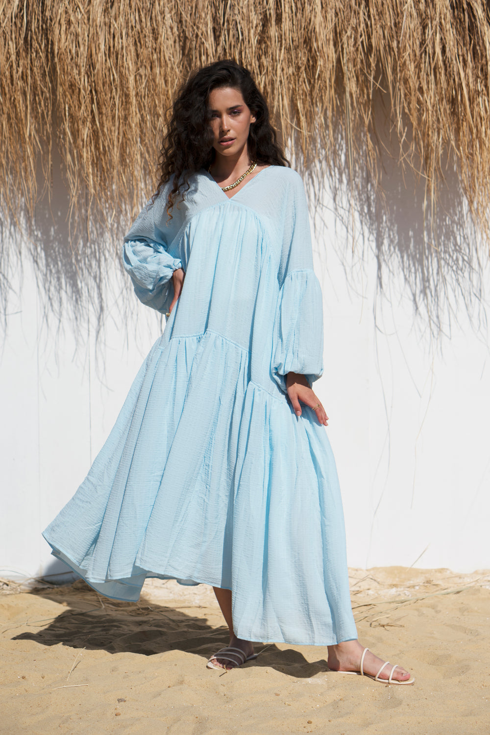 Golden Hour Chiffon Dress in Blue