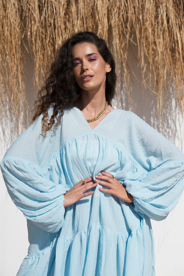 Golden Hour Chiffon Dress in Blue