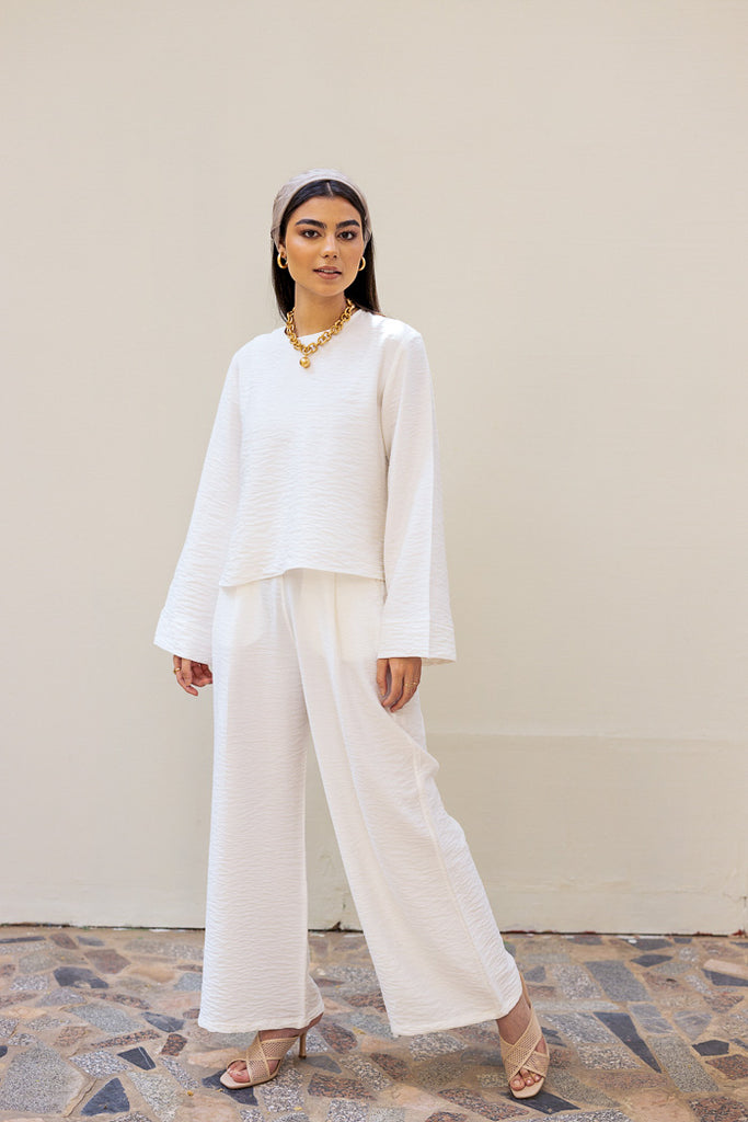 Front Pleats Pants in White