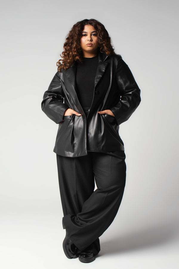 Main Character Leather Blazer in Black
