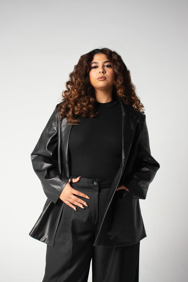 Main Character Leather Blazer in Black