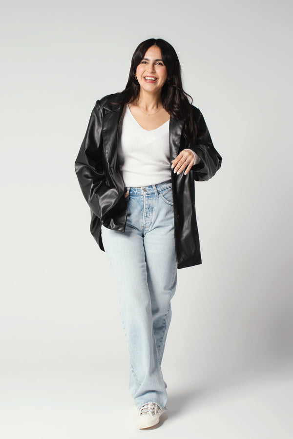 Main Character Leather Blazer in Black