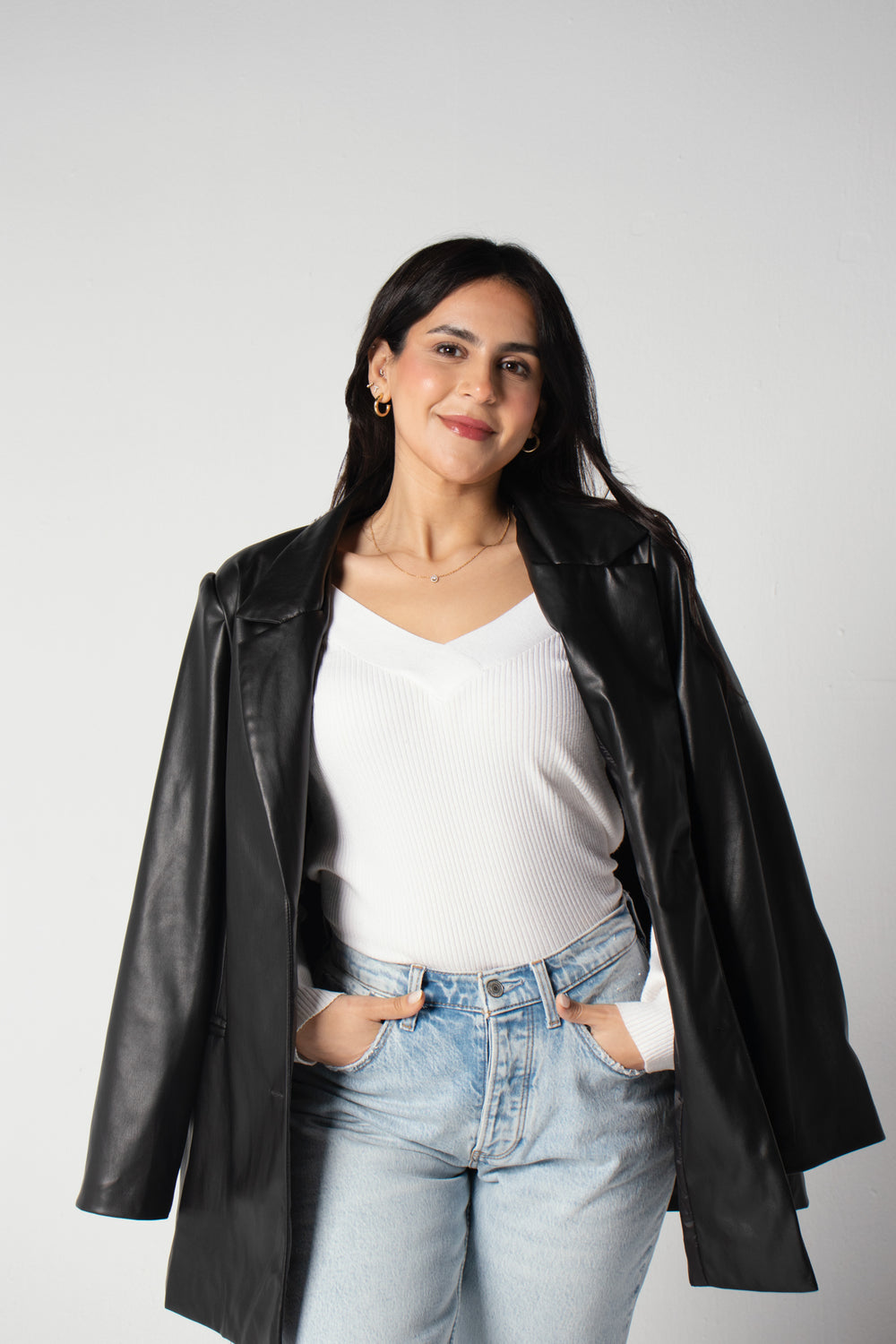Main Character Leather Blazer in Black