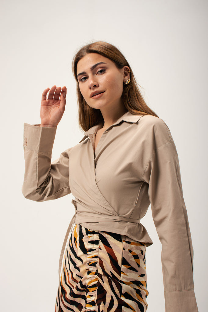 Tied-to-You Cropped Shirt in Beige